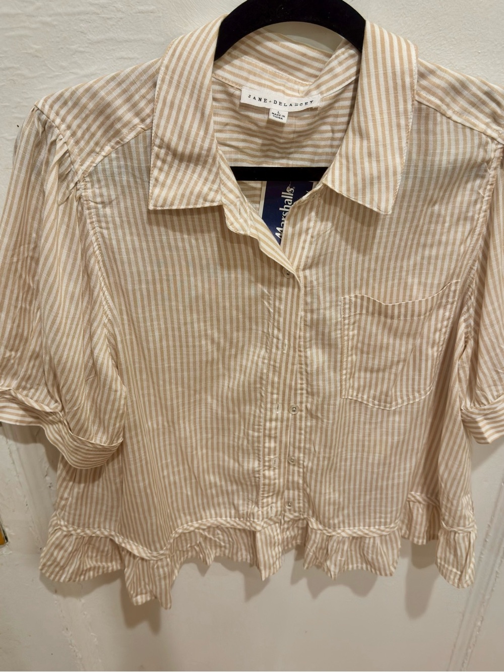 Jane + Delancey striped ruffle hem button-down shirt